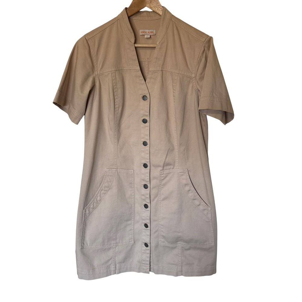 Knox Rose Button Front Utility Dress Women Size‎ S Tan Excellent Short Sleeve